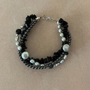 Elegant Black and Silver Multi-strand Beaded Bracelet